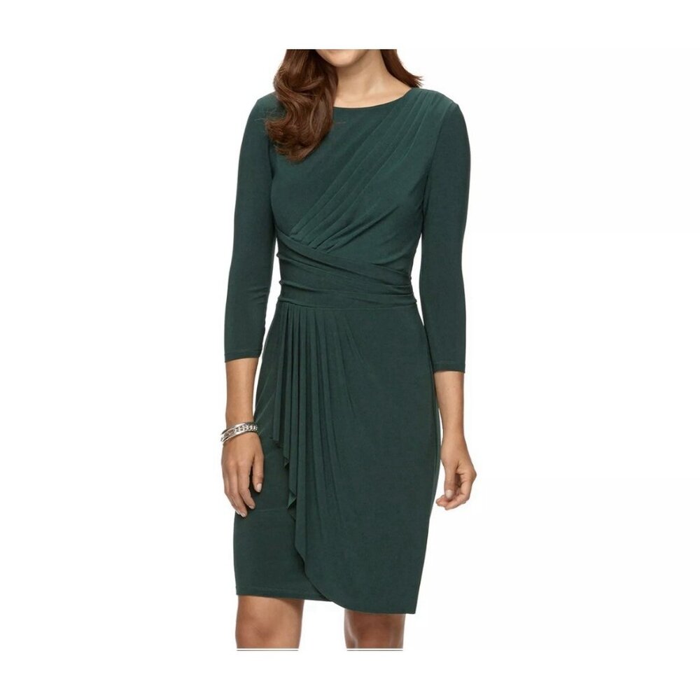 Chaps Ralph Lauren Dress L Large Green 3/4 Long Sleeve Washable NEW